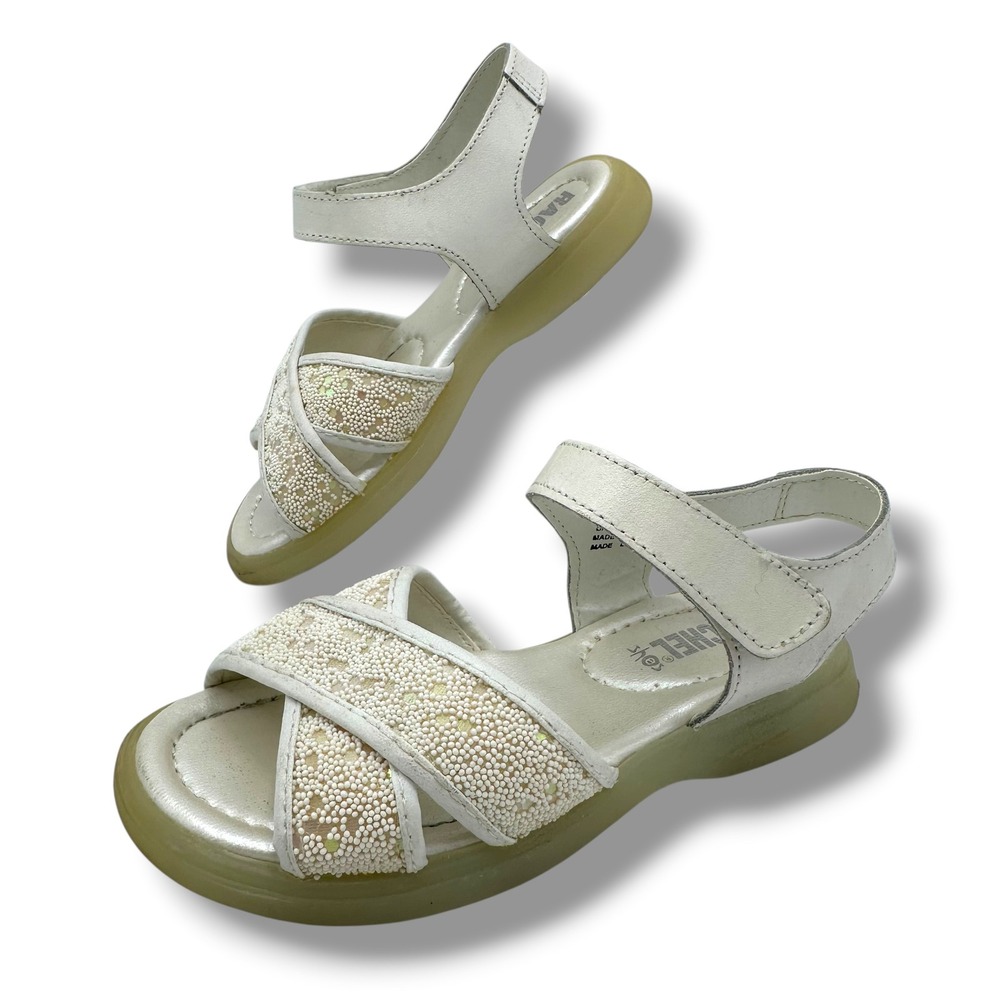 Rachel Shoes Girls White Beaded Sequin Strappy Sandals Spain Made Size‎ 10